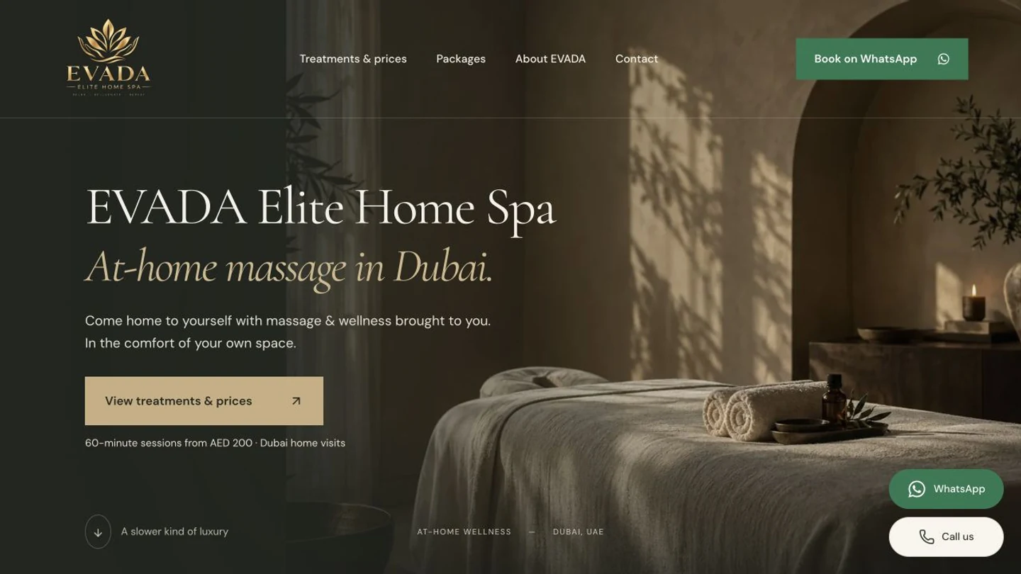 EVADA Elite Home Spa website preview